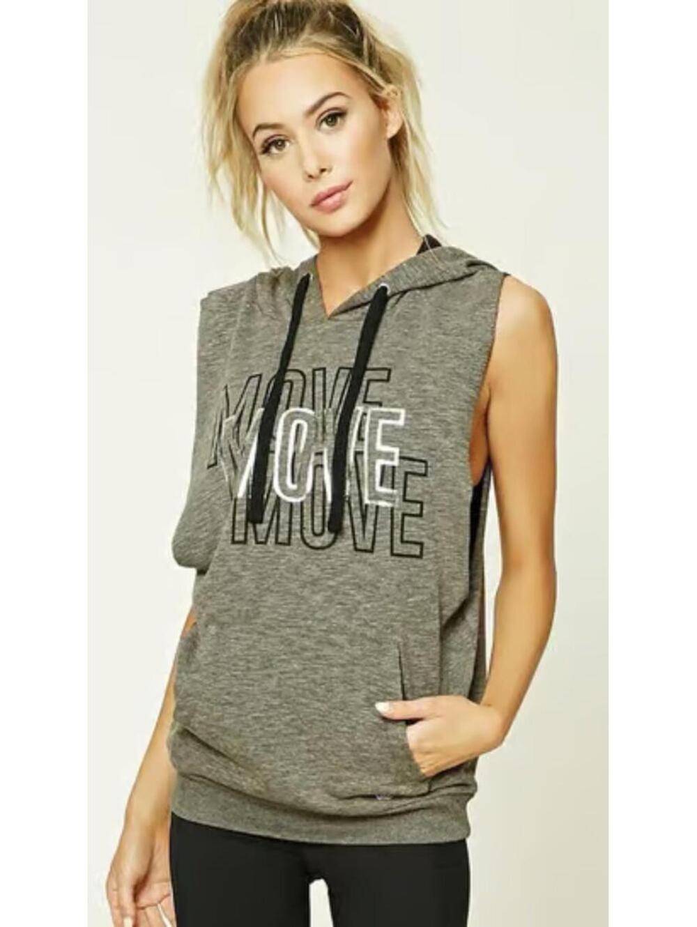 Forever 21 Women’s Charcoal Gray Sleeveless Activewear Hoodie Tank Top Sz SMALL